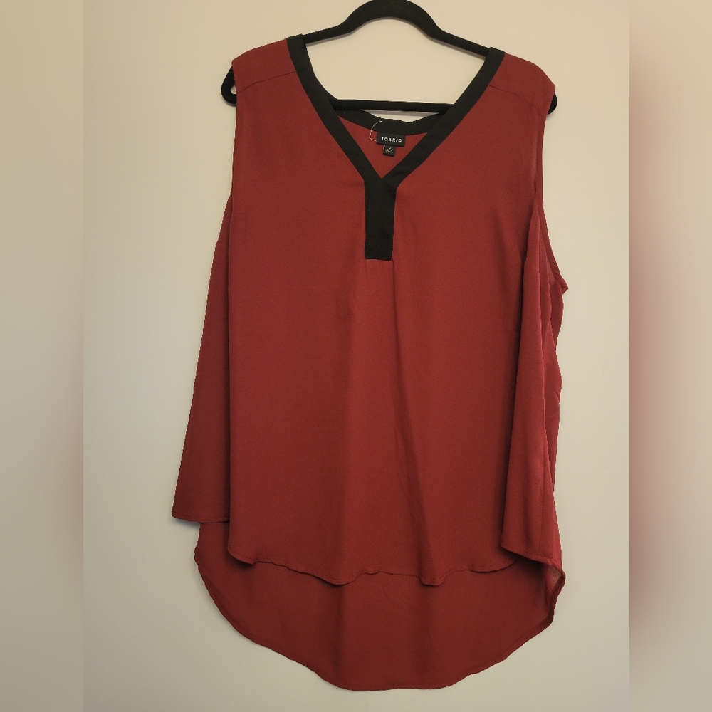 Torrid Burgundy Sleeveless Blouse with Black Trim